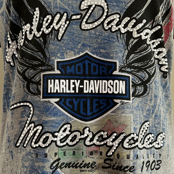 HARLEY-DAVIDSON Patriotic Rhinestone Bling Tee - Picture 3 of 10
